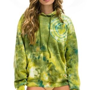 Aviator Nation HAND DYED PULLOVER HOODIE RELAXED - TIE DYE GREEN YELLOW